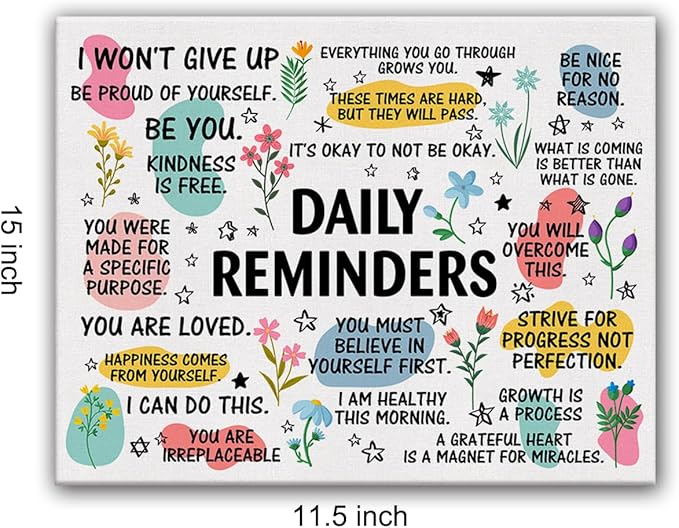 Inspirational Daily Reminders Poster Canvas Wall Art for Office Home Decor - Positive Affirmation Canvas Print Wall Art Painting Framed Encouragement Gifts - Easel & Hanging Hook 12x15 Inch