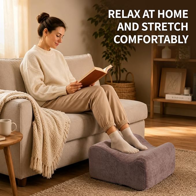 Foot Rest for Under Desk at Work,Curved Ergonomic Footrest for Office,Brown | with Washable Cover and Handle, Non-slip bottom, Support Foot Pillow, Leg Elevation Pillow, Support Feet and Legs for Home