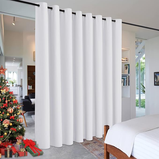 RYB HOME Extra Wide Curtains for Divider Room Separation Soundproof Temporary Door Curtains for Bedroom Closet Office Home Theatre Garage Living Room Drop Cloth, W 180 x L 90 inches, Greyish White