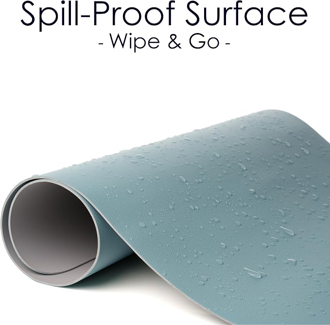 Leather Desk Pad Protector, Waterproof Mouse Pad, PU Desk Mat, Office Desk Cover, Desk Writing Mat for Office/Home/Work/Cubicle (Light Blue/Silver) 9x8 in
