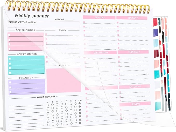 Weekly To Do List Notepad, 8.5''x11'' Weekly Desk Planner with 52 Tear Off Sheets Undated Weekly Planner Habit Tracker & Productivity Organizer for Home and Work, Pink