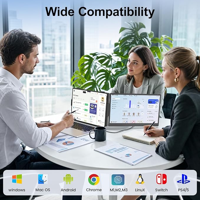 Cevaton 14.2" Laptop Screen Extender, 1.87 lbs Ultra-Thin Portable Monitor for Laptop, 1080P FHD Lightweight Travel Monitor for 14"-17.3" Laptops, Plug & Play, Compatible with Mac/Chrome/Wins/Android