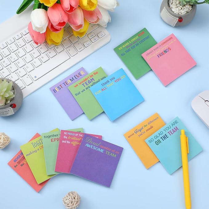Yinder 24 Pcs Inspirational Sticky Notes Thank You Gift Motivational Sticky Note Pad Employee Appreciation Gift Bulk for Staff Coworker Teacher Nurse Office Groups 3 x 3'' (Thank You,Bright)