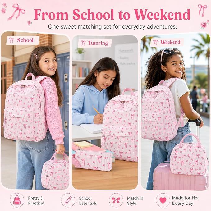 BTOOP School Backpacks for Teen Girls Bookbags Lightweight Kids Backpack School Bags Set with Lunch Box Pencil Case