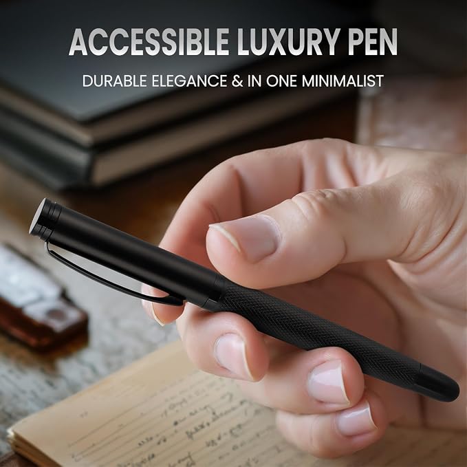 Origin-Joy Luxury Metal Pen Set, Professional Executive Heavy Nice Gift Pen with 3 Rollerball Refills 0.7mm for Men (Black, Capped & Diamond Fluted)