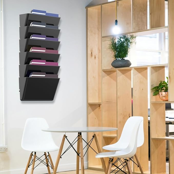 MINDEPOT 5 Pockets Acrylic Wall File Organizer, Wall File Holder Black | Single Wall File Organizer Save Space Sturdy Acrylic Material