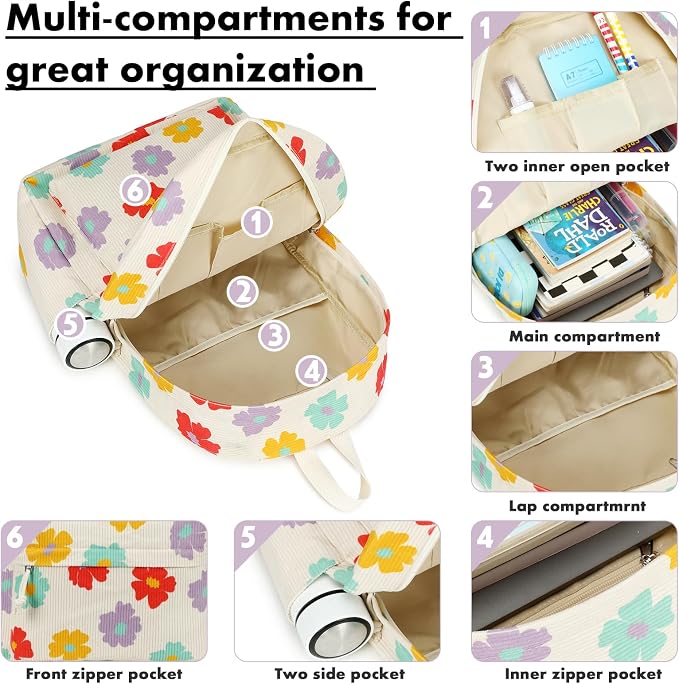 Bluboon School Backpack Set Girls Womens Laptop Bookbag Casual Daypack Fits 15 inch Laptop with Lunch Tote Bag and Pencil Bag