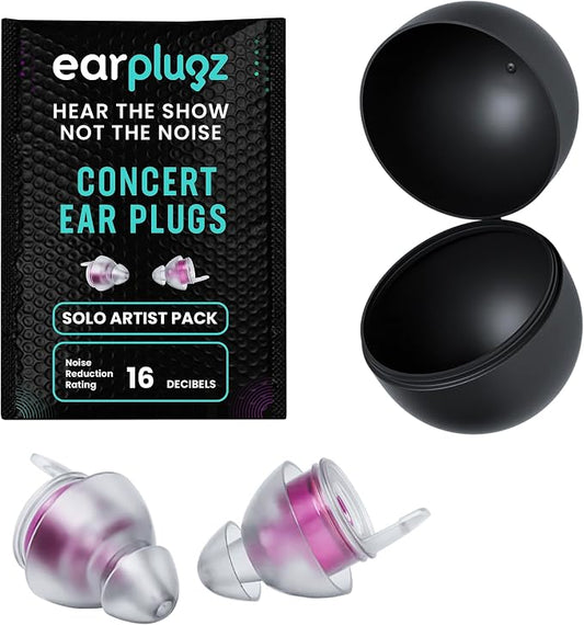 Plugz Lightweight Purple Concert Earplugs - Invisible, Reusable Ear Plugs for Concerts, Loud Music, All-Day Comfort Up to 23dB Noise Cancelling Ear Plugs, One Pair Clear Ear Plugs in Portable Case