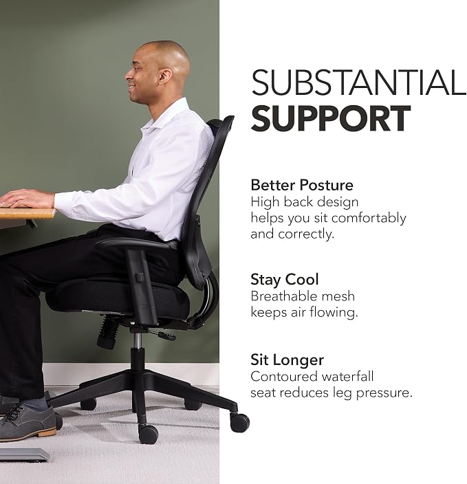 HON Wave Ergonomic Office Chair, Lumbar Support, Desk Chair, Black | High back ergonomic office desk chair with lumbar support, adjustable arms, office decor, advanced tilt for comfort