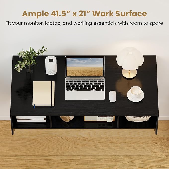 Giantex Wall-Mounted Computer Desk, Floating Laptop Desk with 3 Storage Compartments, Space-Saving Home Office Workstation Vanity Table for Bedroom, Study, Living Room (Black)
