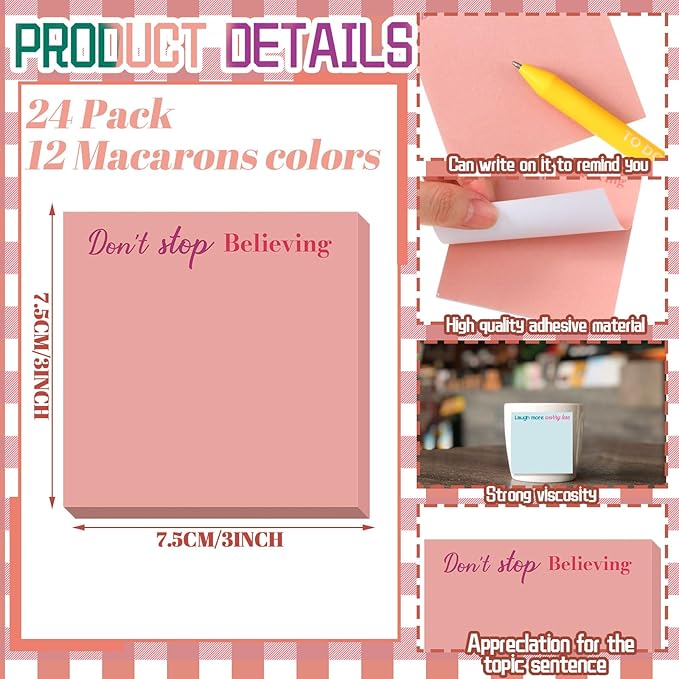 Yinder 24 Pcs Inspirational Sticky Notes Thank You Gift Motivational Sticky Note Pad Employee Appreciation Gift Bulk for Staff Coworker Teacher Nurse Office Groups 3 x 3'' (Inspire,Macaron Colors)