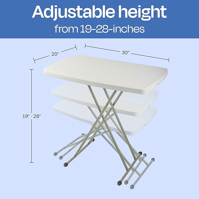 Lavish Home Portable Folding Tables - Lightweight Portable Folding Desk with Adjustable Height - Small Plastic Table for TV Tray, Playing Cards, and Craft Room (Single/White/2.5 FT Wide)