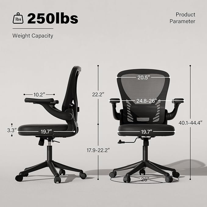 GYI Office Chair Ergonomic, Computer Desk Chair with Mesh Back, Adjustable Lumbar Support, 3D Flip-up Arms, Wheels, Black