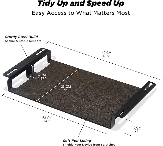 Moodular Storage Tray Add-On for Slide Rails, Do Not Use Alone | Accessory Only, Steel with Felt Lining, Anti-Scratch, Custom-Fit Positioning, Clutter-Free Workspace, Black, MSA-TR