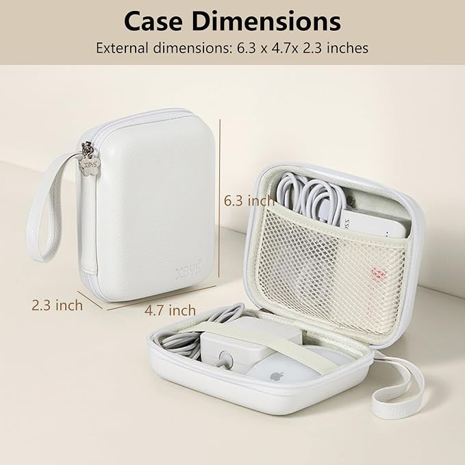 Charger Case for Macbook, Portable Tech Electronic Organizer Bag, Small Travel Storage Pouch for Laptop Accessories, MacBook Power Adapter, Charging Cords, USB Drives, Power Bank (White, L)