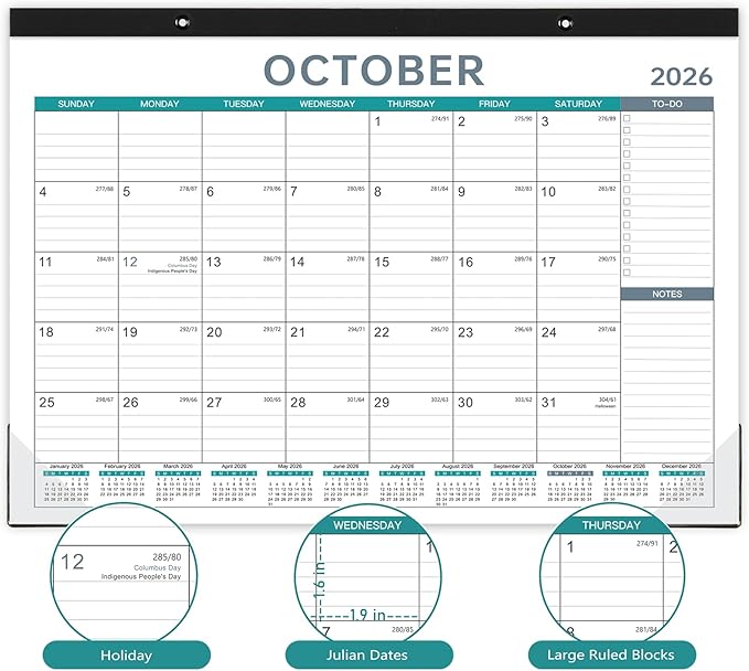 Desk Calendar 2026-2027 - 2026-2027 Desk Calendar, Jul 2026 - Dec 2027, 18 Months Calendar 2026-2027, 17" x 12", Desk Pad, Large Ruled Blocks, To-Do List & Notes, Desk/Wall Calendar for Planning or Organizing