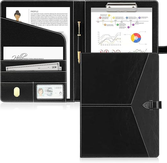 Toplive Executive Resume Padfolio Folder Business Portfolio Interview Presentation Legal Writing Pad Organizer with Card Holder Document Sleeve for Men Women, Black