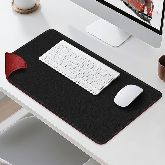 Dual Sided Leather Desk Mat - Waterproof Desk Pad - Ideal for Large Mouse Pad and Desk Mats on Top of Desks (Black, 25"*13")