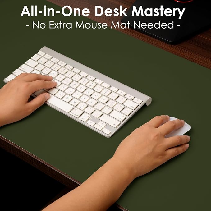 Leather Desk Pad Protector, Waterproof Mouse Pad, PU Desk Mat, Office Desk Cover, Desk Writing Mat for Office/Home/Work/Cubicle (Olive Green) 23.6x13.7 in