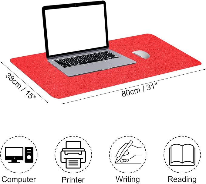 Patikil Desk Mat, 31"x15" Non-Slip Waterproof PU Leather Desk Pad, Dual Sided for Office/Home Study, Red