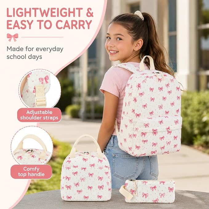 Bluboon School Backpack Set Girls Womens Laptop Bookbag Casual Daypack Fits 15 inch Laptop with Lunch Tote Bag and Pencil Bag