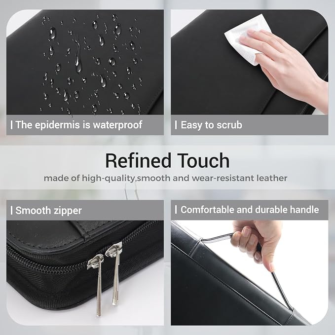 Faux Leather Portfolio with Handle – 3-Ring Padfolio Organizer for 13.9" Laptop/Tablet, A4 Legal Pad Holder, Multi-Pocket Business Folder for Work, Office & Meetings & Daily Commute (Black)