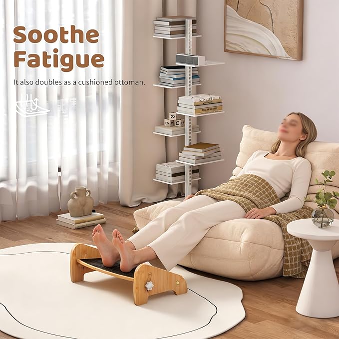 Adjustable Under Desk Footrest-Bamboo 4-Position Ergonomic Office Foot Stool with Large Non-Slip Surface, Improves Posture for Home,Office & Computer Desk Use