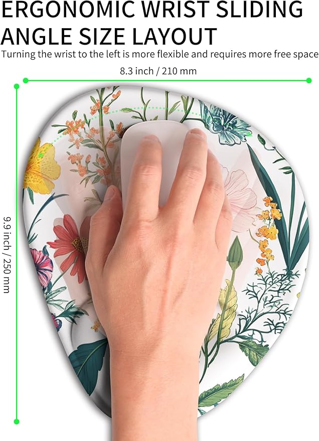 Palm-Rest and Wrist-Hugging Mouse Pad Wrist Rest, Ergonomic Wrist Support with Curve Fitting Cushioned Memory Foam for Carpal Tunnel Pain Relief, 9.9 x 8.3 Inch, Blossoms