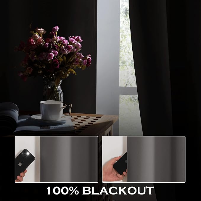 KGORGE Anti Dust Soundproof 100% Blackout Curtains 4 Layers Heavy Duty Energy Efficiency Window Curtains for Living Room Baby Bedroom Home Office Studio, Wide 52 x Long 95 inches, Grey, 2 Panels