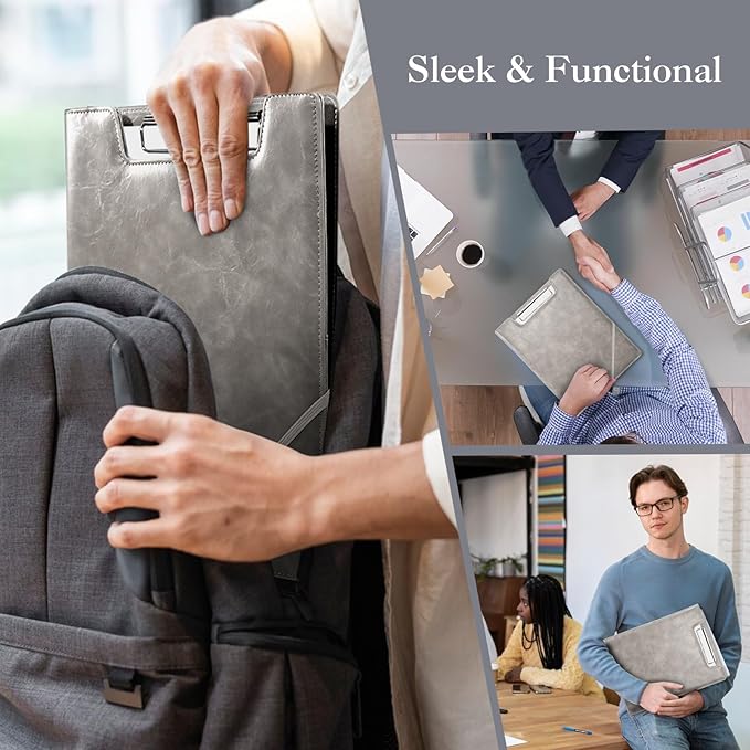 ProCase Clipboard Folder Portfolio, Leather Business Padfolio Organizer Letter Size Professional Folder Binder for Interview Meeting Resume Office Conference School -Grey