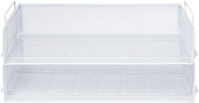 2 Pack Stackable Desk Paper Tray, Metal Mesh Desktop Document Letter File Organizer for Office Home School, 13.5'' L x 9.75'' W x 5.5'' H, White