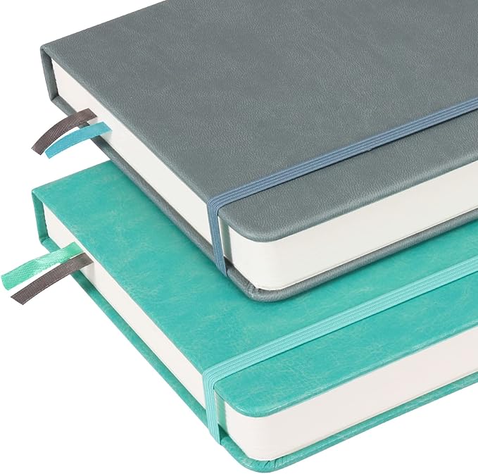 Bullet Dotted Journal Notebook - A5 Dot Grid Notebook with 280 Pages,100gsm Thick Paper,Leather Hardcover Journal for Women Men,5.75'' × 8.38''-Gray Blue