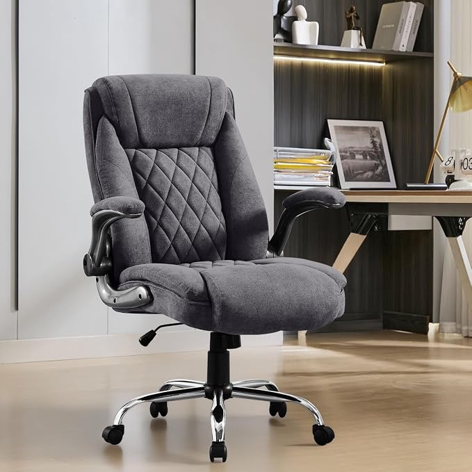 Big and Tall Office Chair 550lbs Heavy Duty Executive Fabric Office Chair with Adjustable Height, Flip-Up Armrests, Wide and Thick Seat Cushion, Comfy Chair for Heavy People, Ideal for Office Work