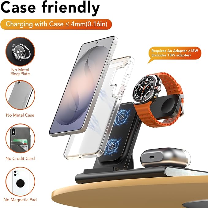 Wireless Charger for Samsung Charger (Foldable & Nightlight),3 in 1 Charging Station for Samsung S26 Ultra/S25/S24/S23/S22/Note20 Z Fold Flip7, Travel Charger for Galaxy Watch 8/7/6/5/4/3/Galaxy Buds4