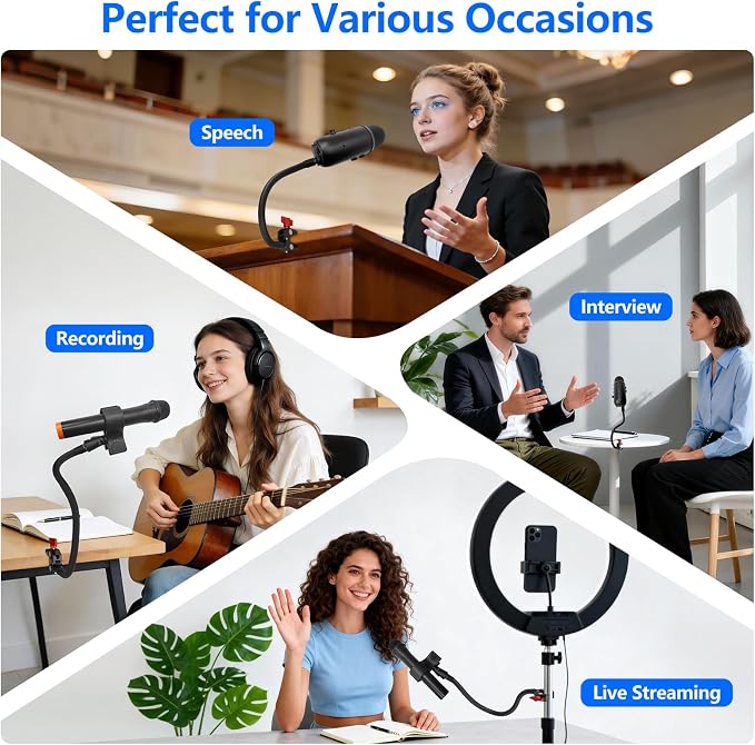 Gooseneck Microphone Stand, 19.69" Adjustable Mic Clip with 3/8" to 5/8" Adapter, Heavy Duty Metal Super Crab Desk & Pole Clamp Mic Holder Compatible with Shure/Fifine/AT2020/Pyle/Blue Snowball/Razer