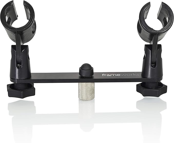 Gator Frameworks 1-to-2 Mic Mount Bar with Standard 5/8-Inch Thread Suitable for Most Microphone Stands Boom Arms (GFWMIC1TO2)
