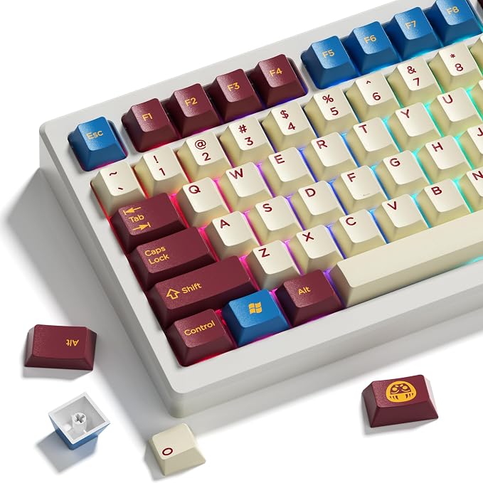 Cherry Profile PBT Keycaps 135 Keys Japanese Koi Shrine Theme, Dye-Sublimation Keycap Set for MX Switch Mechanical Keyboard, Fits 60% 65% 75% 80% 100% US Layout