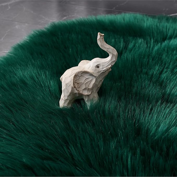 EasyJoy Ultra Soft Fluffy Shaggy Area Rug Faux Fur Rug Chair Cover Seat Pad Fuzzy Area Rug for Bedroom Floor Sofa Living Room (2 x 3 ft Sheepskin, Dark Green)