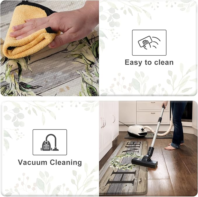 KIMODE Anti Fatigue Kitchen Mats, Farmhouse Kitchen Rugs Sets of 2, Non Slip Kitchen Mats for Floor, Cushioned Kitchen Floor Mats for Sink, Laundry, Office, Desk Grey 17"x59"+17"x29"