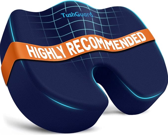 TushGuard Memory Foam Seat Cushion for Office Chair, Car Seat, Blue, XXL | Office Chair Cushion for Car, Airplane - Chair Pad for Long Sitting Sciatica, Hip, Coccyx,Tailbone Pain Relief, Butt Pillow