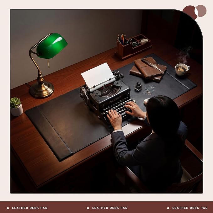 47.2 x 17 Inch Leather Desk Pad Protector with Side Rails, Executive Office Desk Mat for Home Workspace, Writing Surface, Mouse & Keyboard Pad, Elegant Gift for Men Dad Husband(Black)