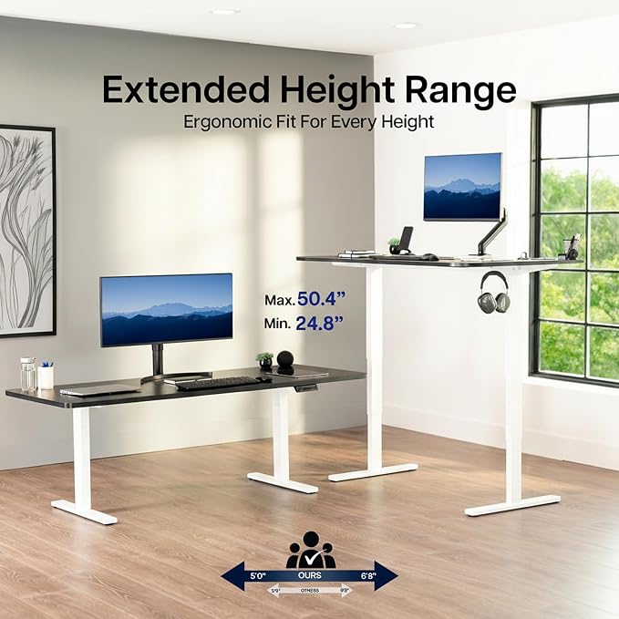 VIVO Black 83 x 30 in Standing Desk, DESK-KIT-2EW84B | Electric, Holds 220 lbs, Sit Stand, Height Adjustable, Extra Deep Table Top, Memory Presets, 2E Series, White Frame