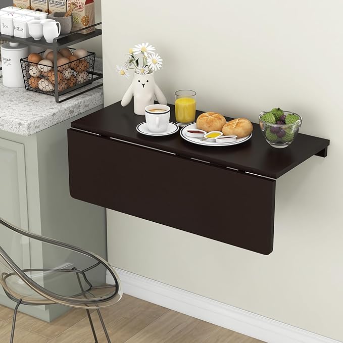Tangkula 31.5" Wall Mounted Folding Desk, Drop-Leaf Floating Desk with Spacious Surface, Space-Saving Foldable Wall Table for Study, Bedroom, Bathroom, Balcony & Small Spaces