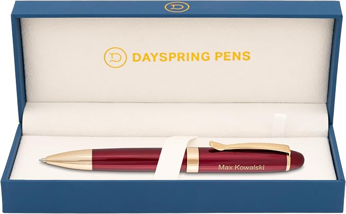 Dayspring Pens | Engraved Alexandria Twist Action Red Ballpoint Gift Pen with Case. Custom Engraved With Gift Recipient Name or Custom Message.