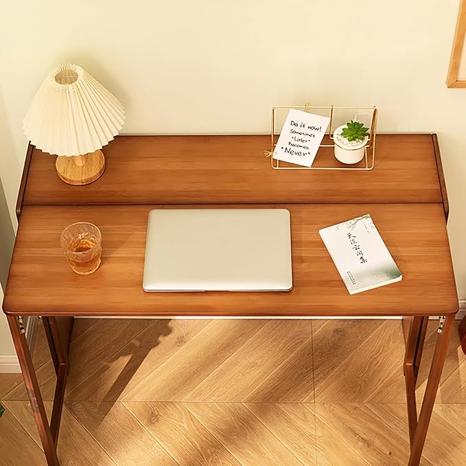 Folding Computer Desk with Bookshelf Bamboo Portable Foldable Table for Writing, Studying, Gaming Folding Desk for Student Office