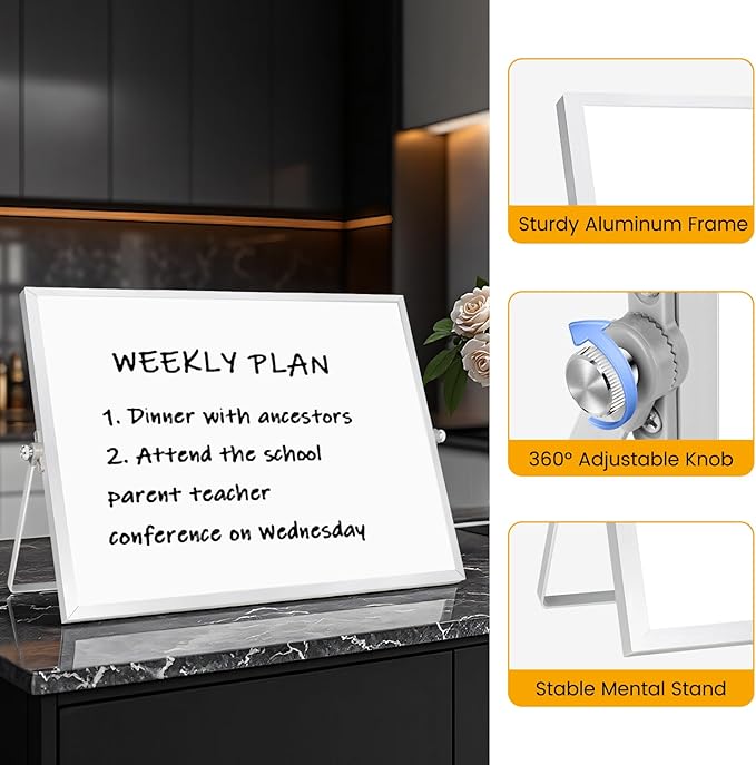 White Board with Stand, 24" x 18" Double-Sided Desktop Dry Erase Board, Portable Magnetic Whiteboard Easel for Kids Office Home School
