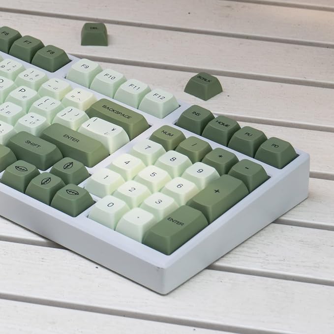 mintcaps PBT Japanese Keycaps Matcha Green XDA Profile Cute Keycaps Set 124 Keys Custom Dye-Sub Keyboard Key caps for Cherry Gateron MX Switches Mechanical Keyboards