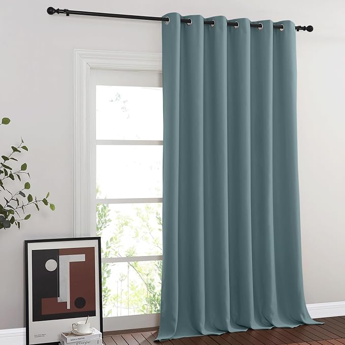 NICETOWN 108 inch Sliding Door Curtains for Bedroom, Grommet Thermal Insulated Blackout Window Treatment Sound Reducing Drape for Living Room, Greyish Blue, 1 Panel, W80 x L108