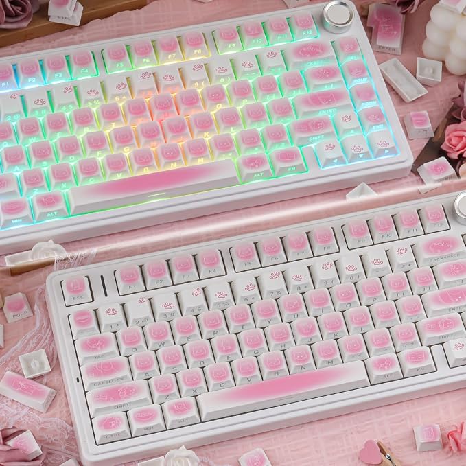 Sunzit 130 Keys Side Printed PBT Keycap PBT Keycaps Set, Shine Through Custom Key caps, Dye-Sublimation Cherry Profile Keycap for MX Switches Mechanical Keyboard