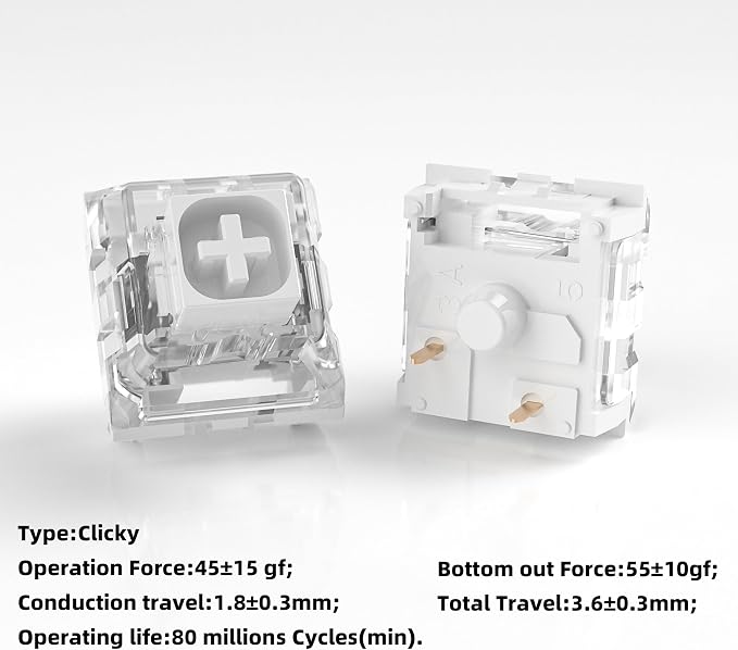 Kailh 10 PCS Box White Switch Replacement 3 Pin Mechanical Keyboard Switches, Clicky, Accurate Typing, Dustproof, Suitable for clicker for 3D Prints and MX Gaming Mechanical Keyboards